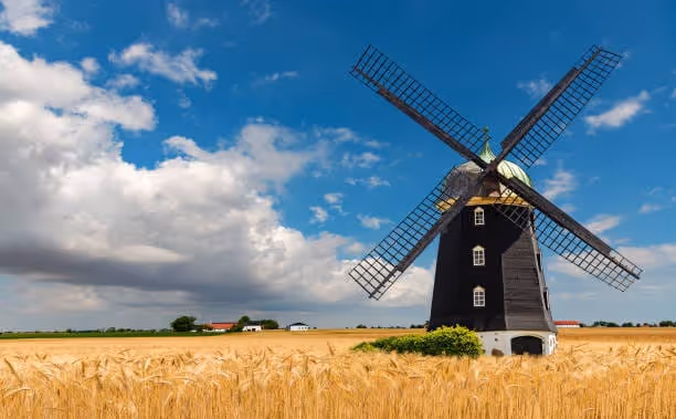 Wheat Windmill Harvest Concent The Stock Photo Stock Photo - Download Image Now - Windmill, Mill, Old - iStock