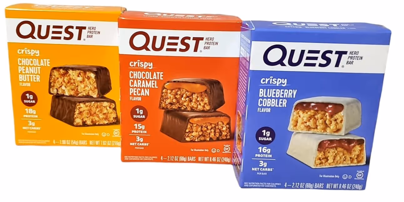 Amazon.com : 3) Pack Quest Hero Protein Bar - each pack contain 4 Bars - 1.90 oz (54g) NET WT 7.62 oz ( 216g) each. 1 Pack Crispy Chocolate Peanut butter flavor,