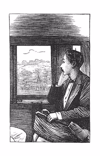 Antique Illustration Man Sitting In Train Car Looking Out The Window Stock Illustration - Download Image Now - iStock