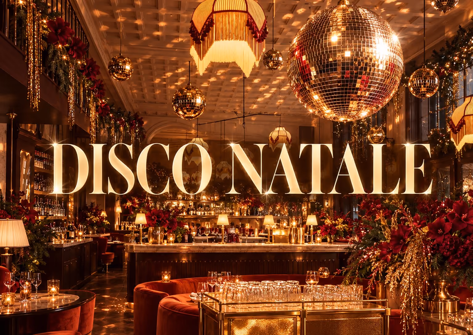Flyer zur Disco Natale im Pellicano Hamburg am 26. November 2026 mit festlicher Dinner- und Partyatmosphäre.