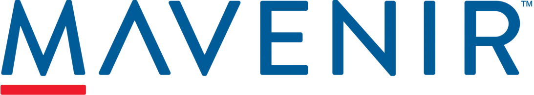 Corporate catering solutions expert Maverin logo with blue text and red underline on white background