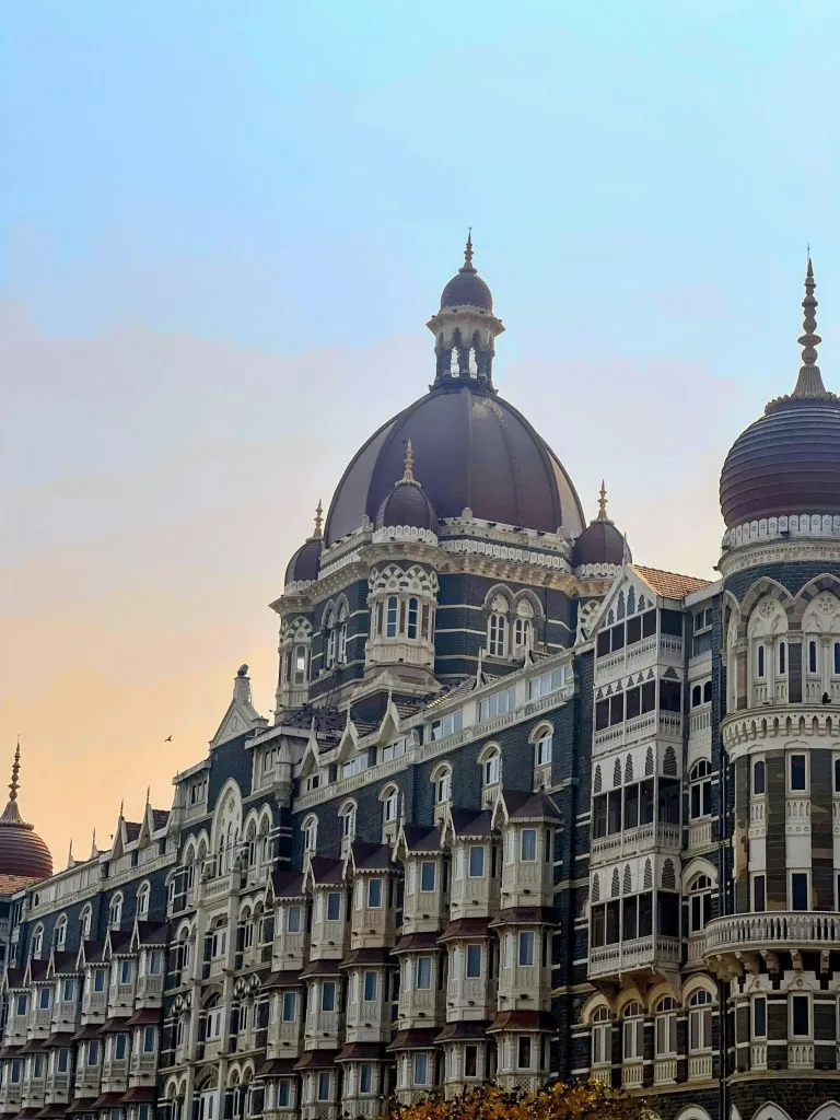 The iconic Taj Mahal Palace in Mumbai, showcasing its grand domes and intricate architecture.