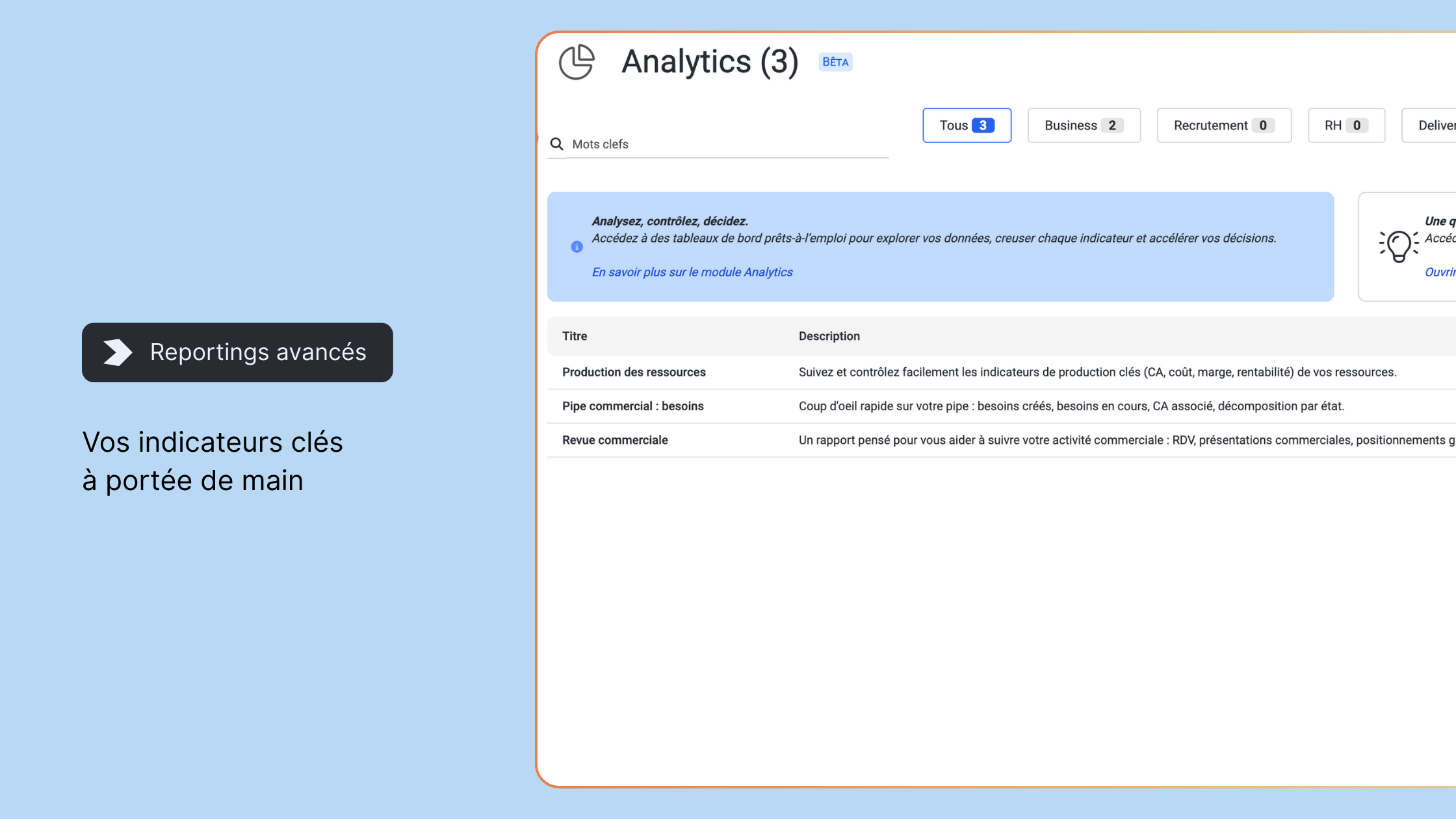 Aperçu des reportings avancés dans Boond