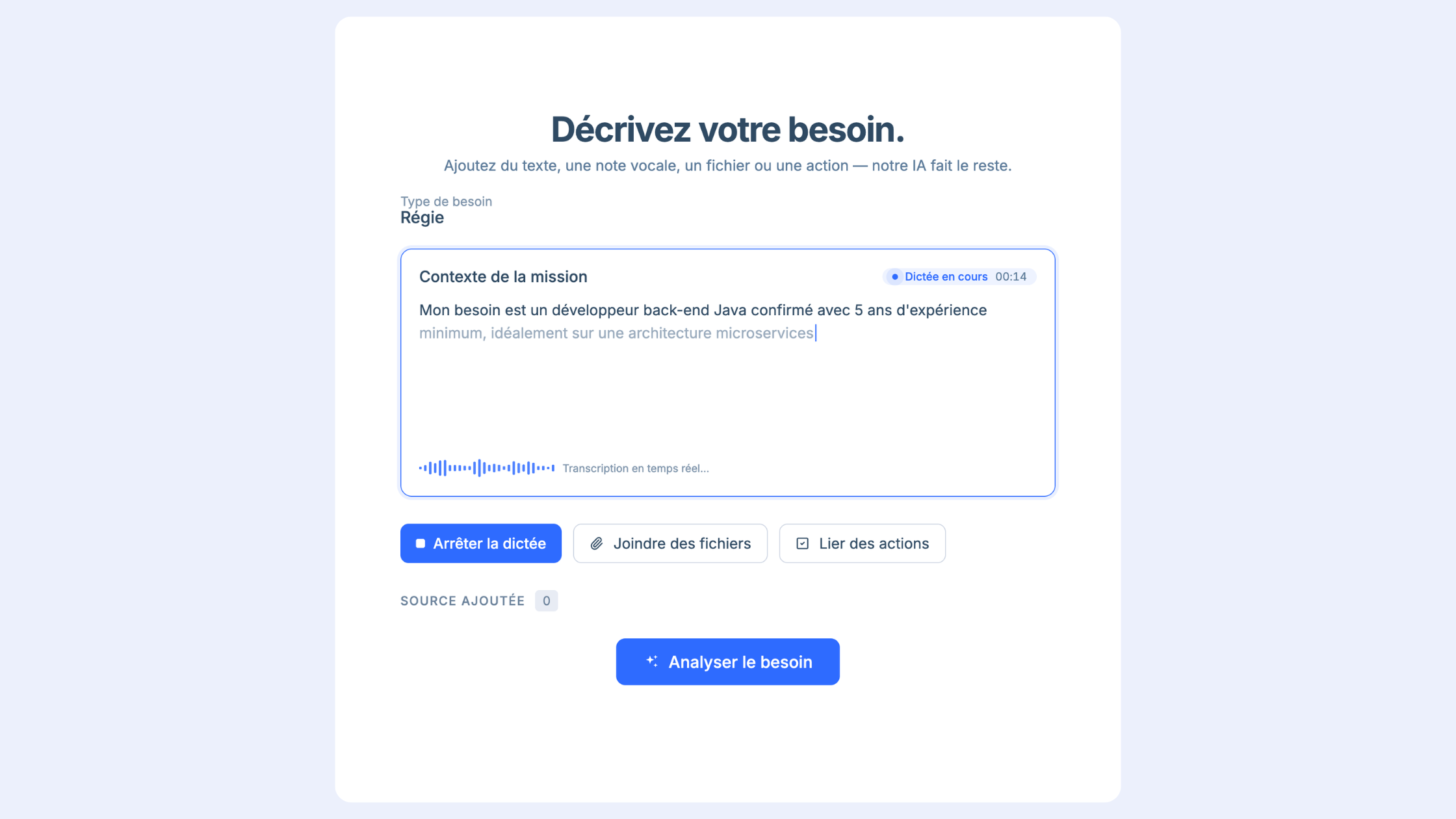 Saisie des besoins assistée par l'IA dans Boond