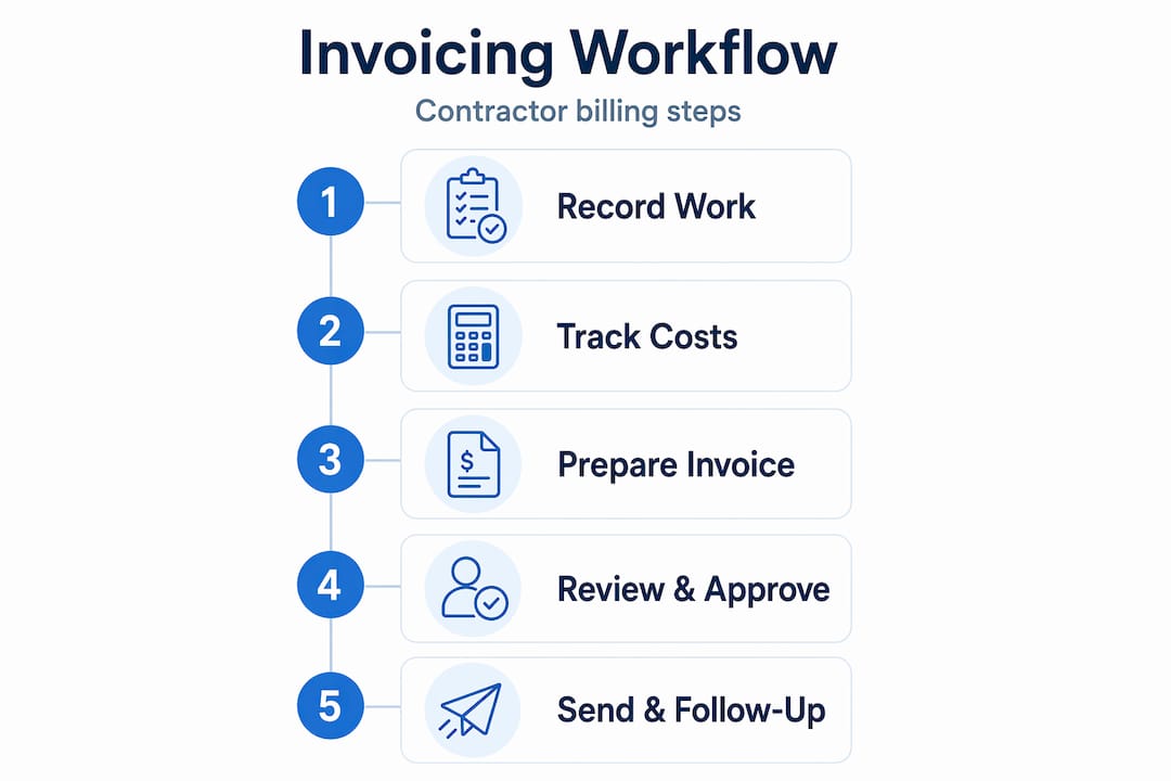 Infographic showing contractor invoicing workflow steps