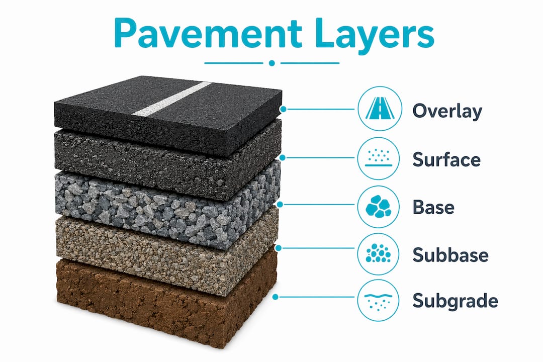 Infographic illustrating pavement layer terminology