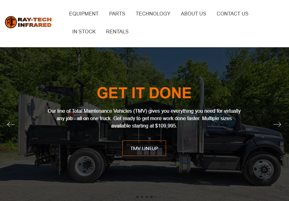  Ray-Tech Infrared website homepage featuring a Total Maintenance Vehicle truck and a “Get It Done” promotional banner.