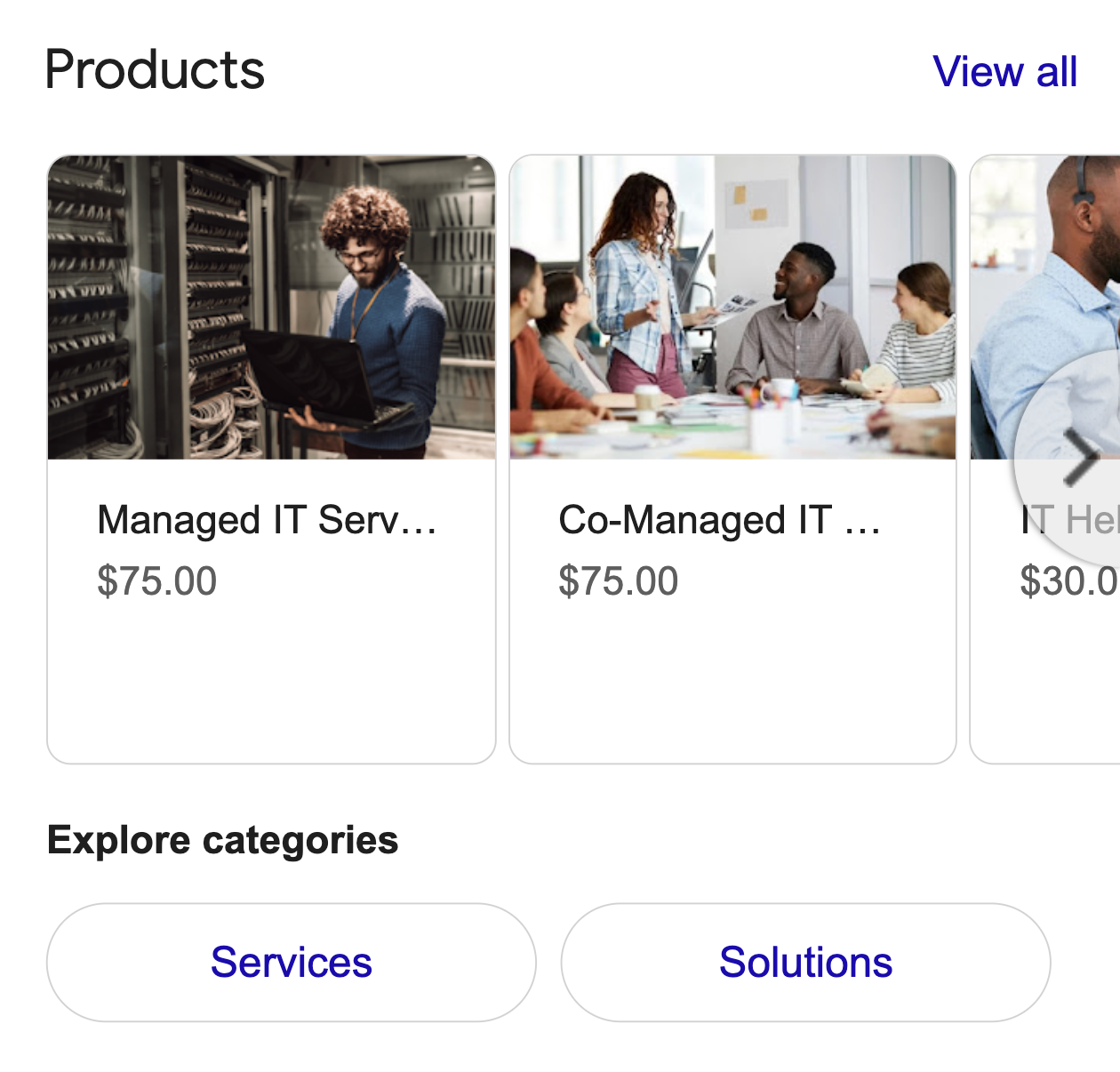 Business Profile products example