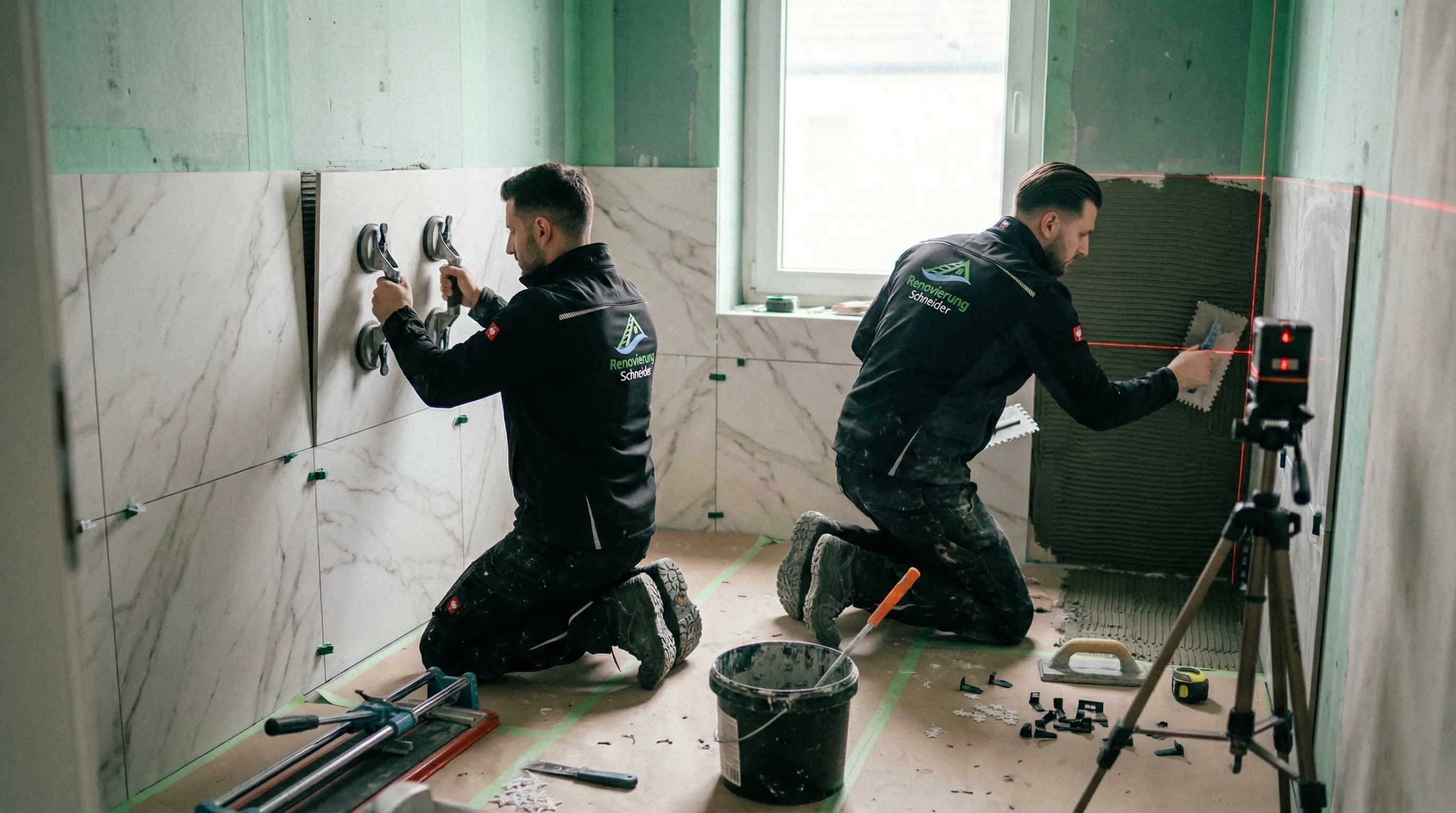 Ein Mann von hinten trägt einen grauen Bürostuhl eine Treppe hinauf.