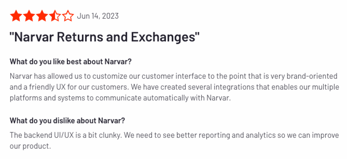 Narvar receives poor review for their data analytics