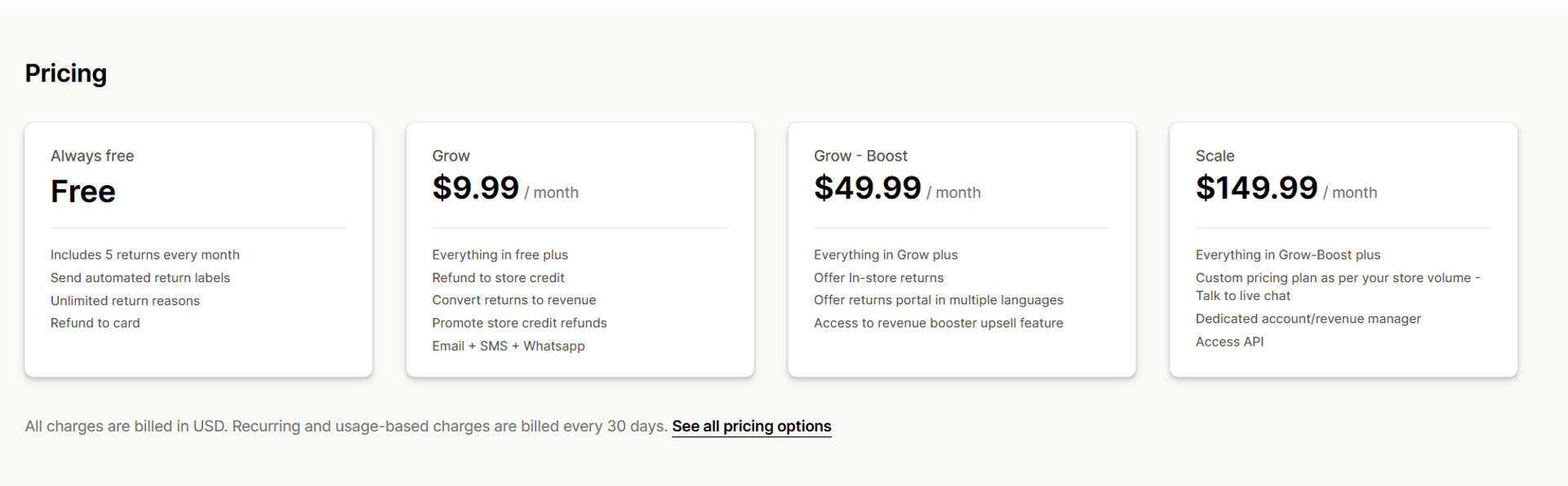 Return prime pricing for shopify app