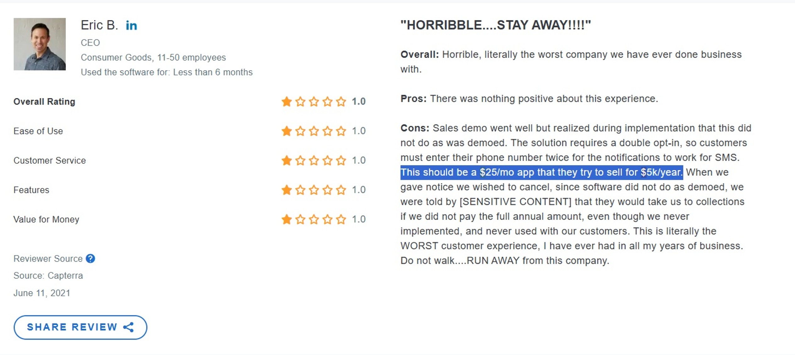 Narvar poor pricing customer review