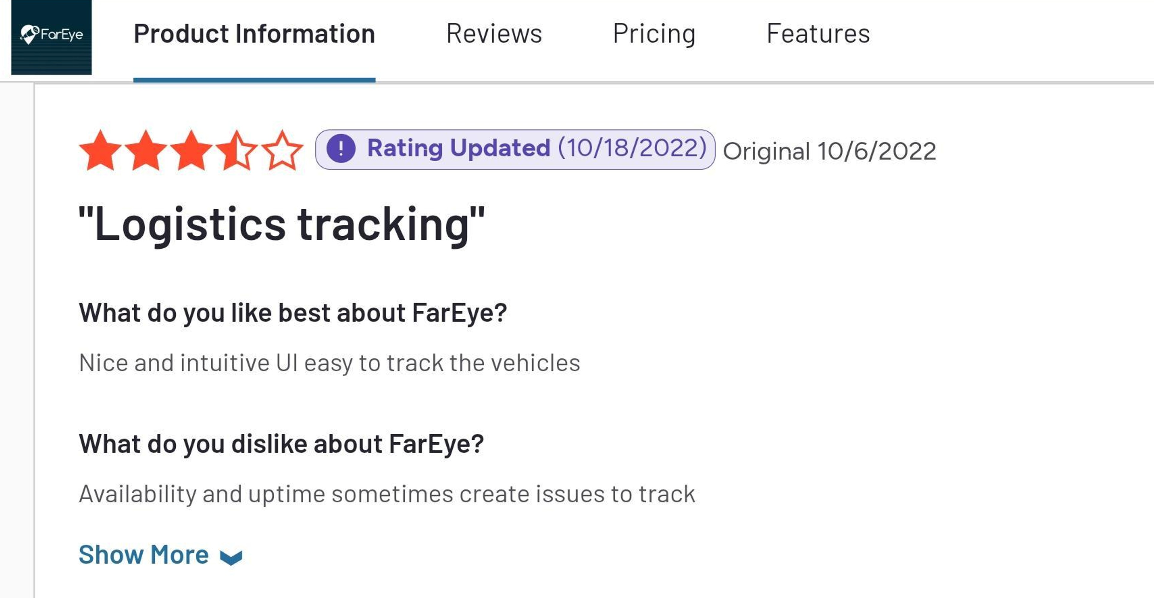 FarEye customer review - Logistics tracking issues