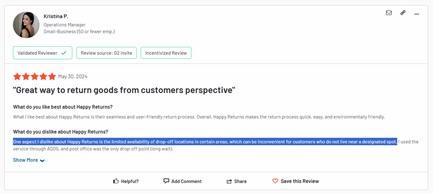 Happy returns poor customer review: Limited availability of return bars