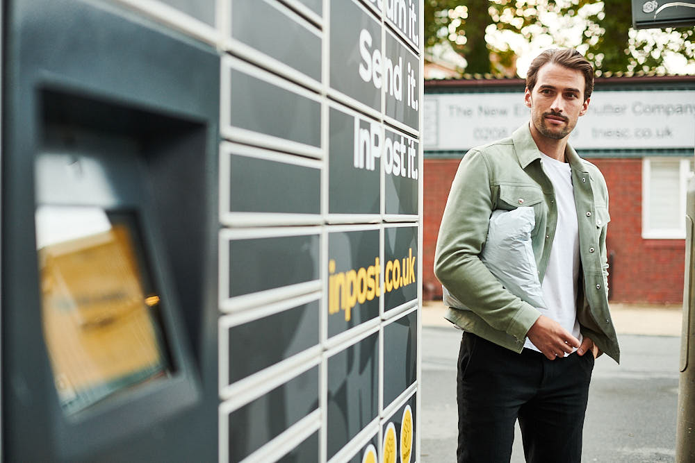 A shopper making a return at a locker