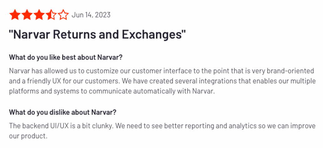 Narvar Review Complaint: Clunky