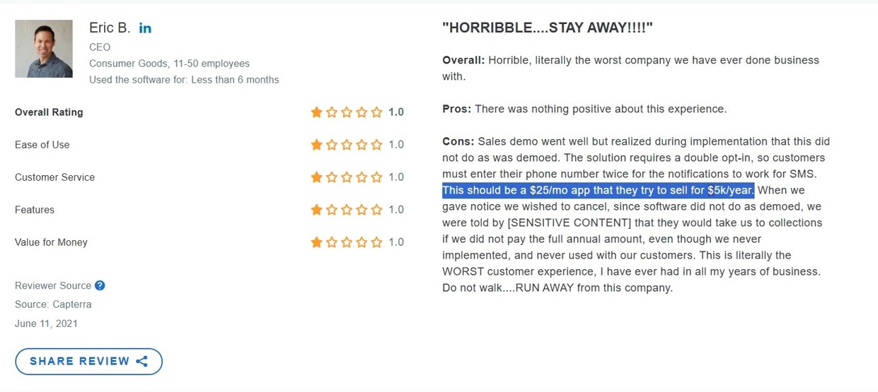 Narvar pricing complaint