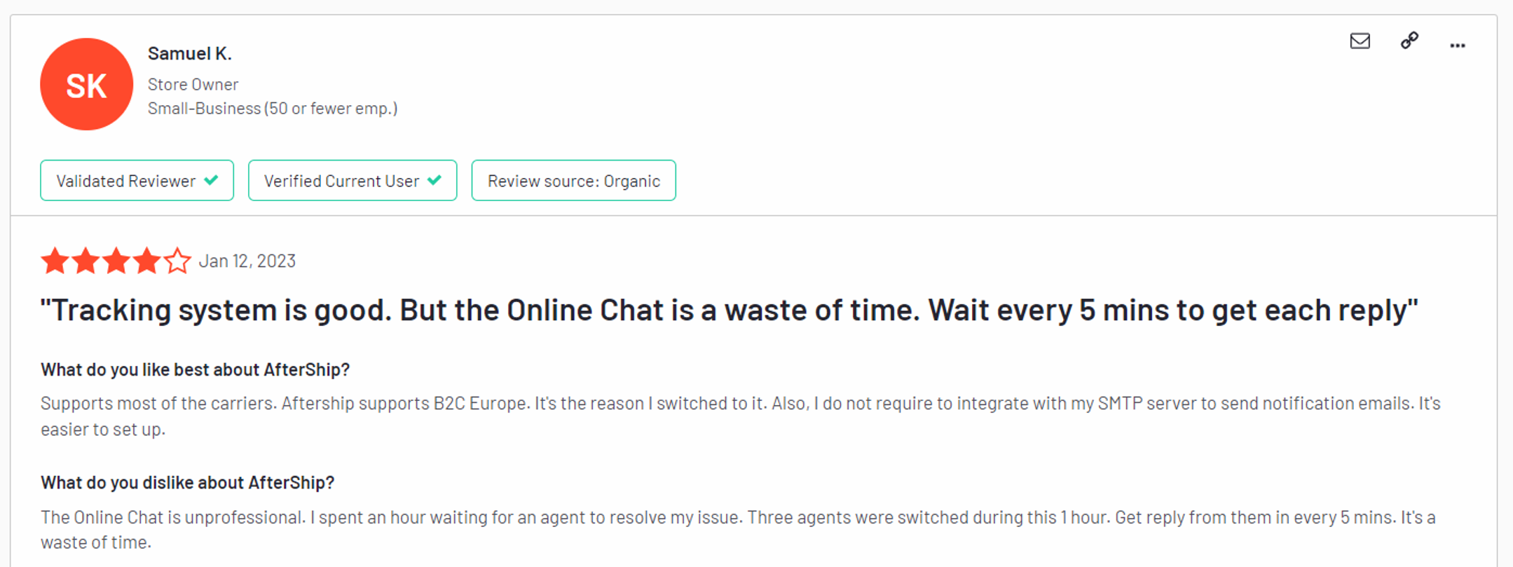 Aftership complaint about poor customer service