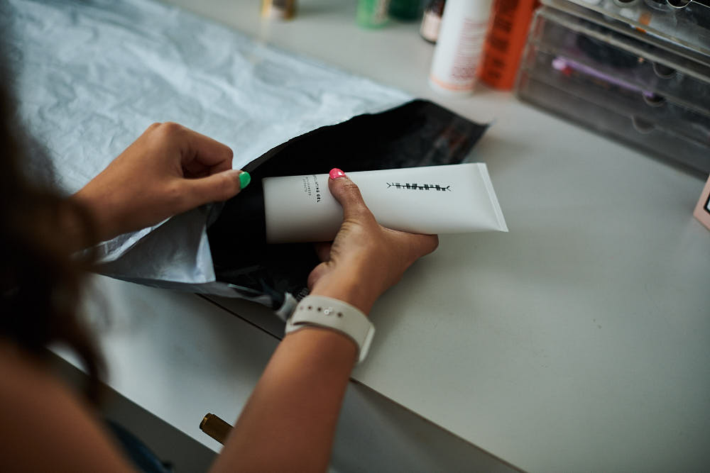 A customer processing a health and beauty return