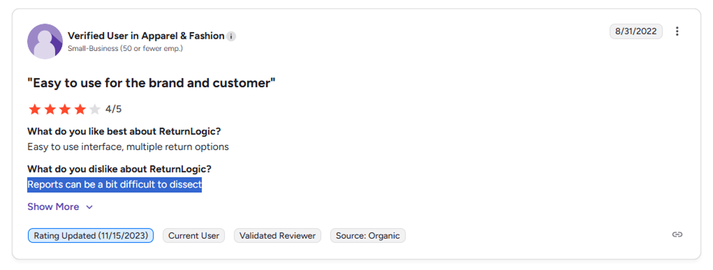 ReturnLogic customer complaint: Reports can be a bit difficult