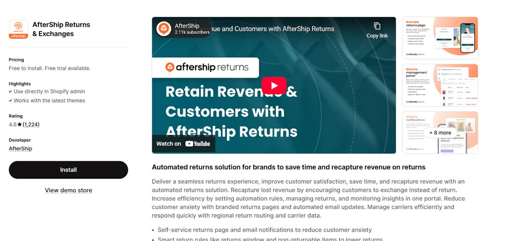 AfterShip is an alternative to Return Prime for Shopify returns