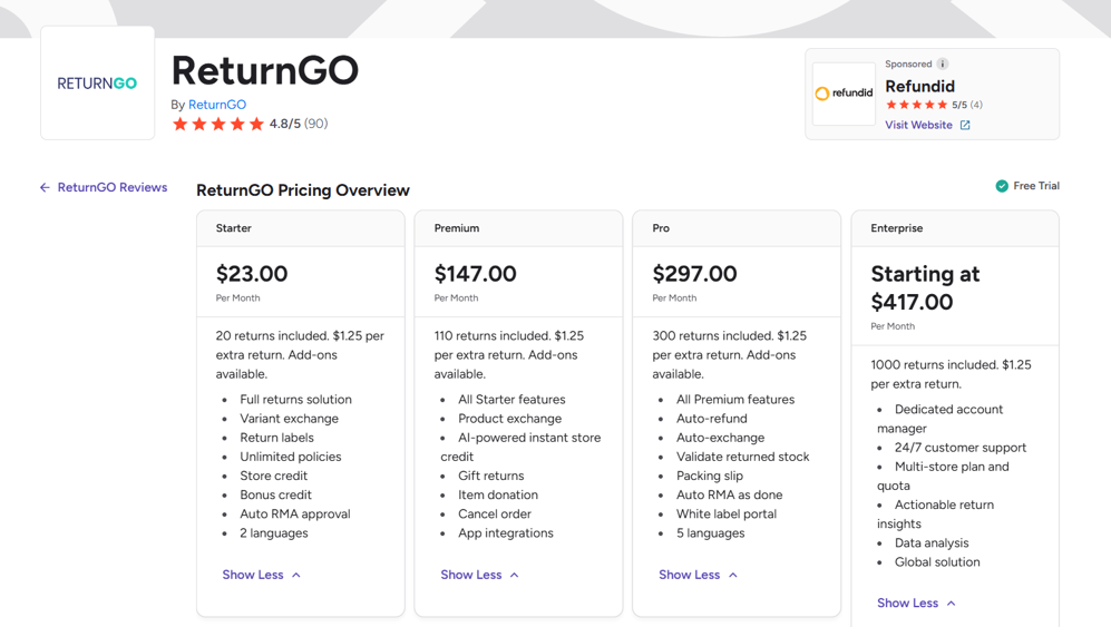 ReturnGO pricing for enterprises