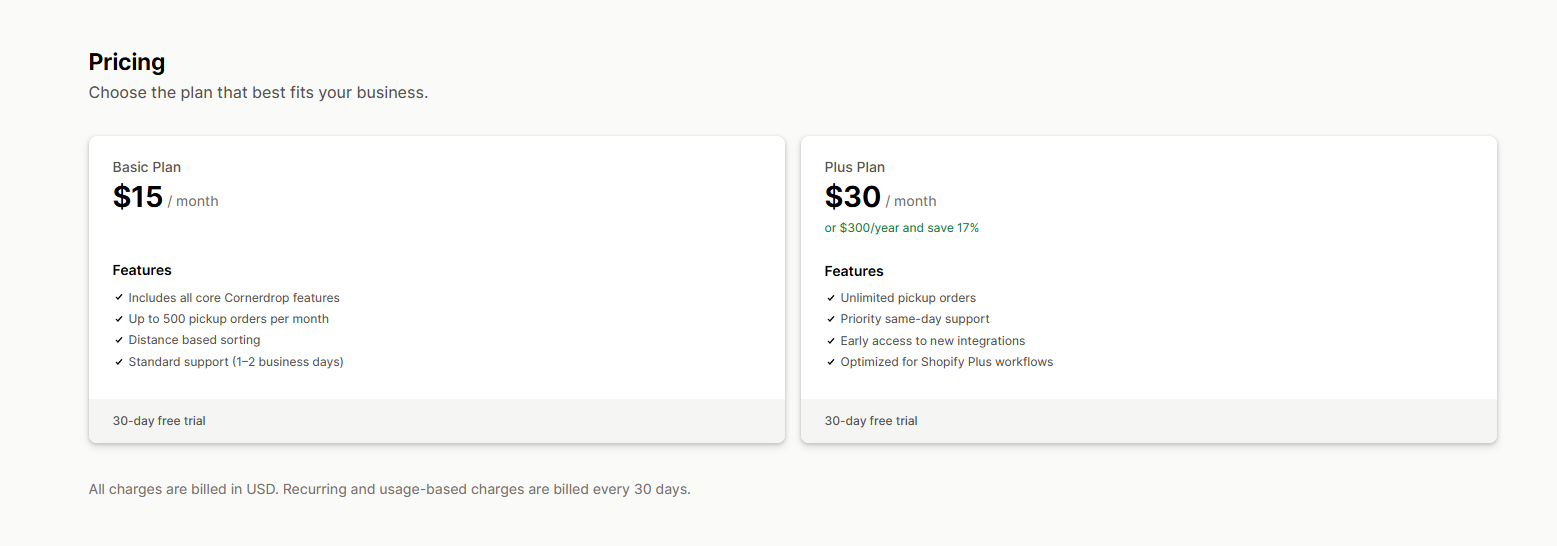 CornerDrop pricing