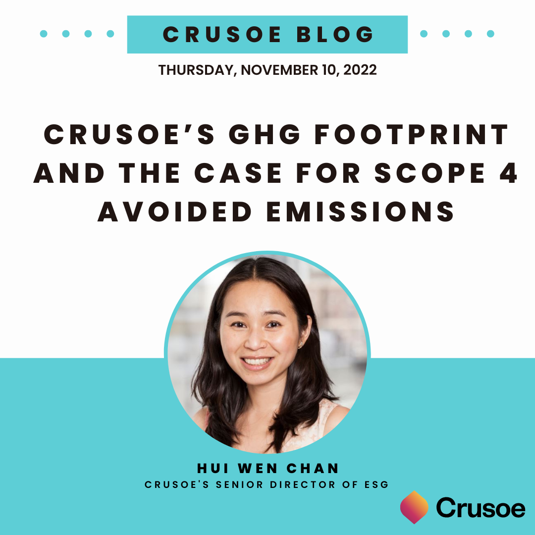 Crusoe Blog graphic dated Thursday, November 10, 2022, titled ‘Crusoe's GHG Footprint and the Case for Scope 4 Avoided Emissions'.