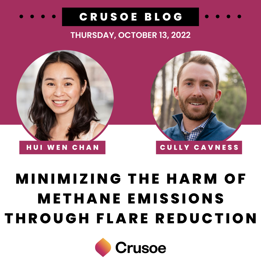 Crusoe blog post about methane emissions through flare reduction with author headshots.