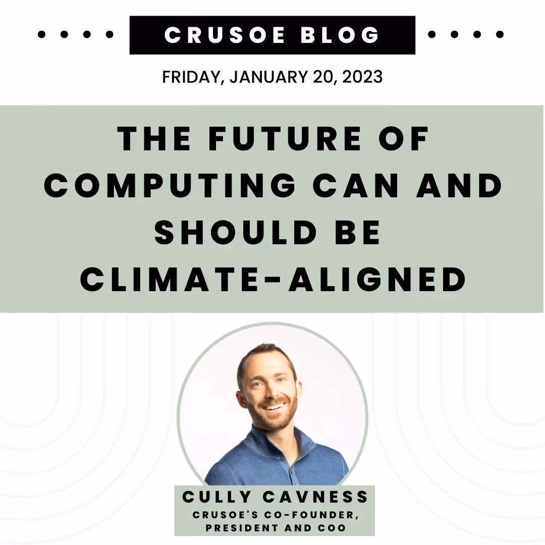 Crusoe Blog graphic dated Friday, January 20, 2023, titled ‘The Future of Computing Can and Should Be Climate-Aligned'.