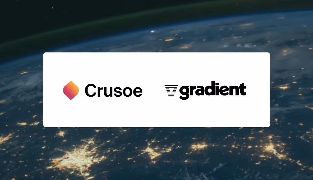 Crusoe and Gradient partnership graphic with Earth background.