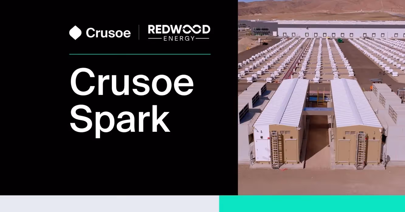 Data center facility with aerial view of modular data center units known as Crusoe Spark.