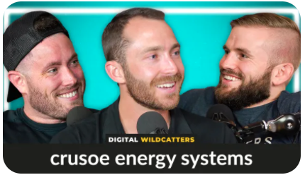 A photo of Crusoe's co-founder, Cully Cavness, featured on Digital Wildcatters, discussing innovations in energy and cloud computing solutions.