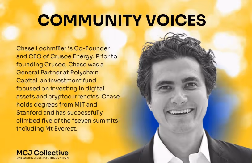 Graphic featuring a headshot of Chase Lochmiller, Co-Founder and CEO of Crusoe.