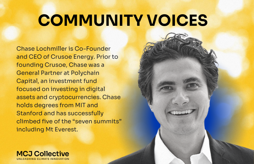 Graphic featuring a headshot of Chase Lochmiller, Co-Founder and CEO of Crusoe.