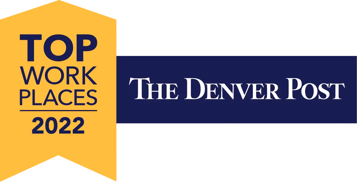 Award badge from The Denver Post titled "Top Work Places 2022".