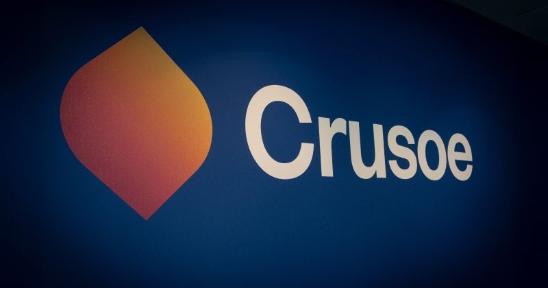 Crusoe's logo displayed on a blue background.