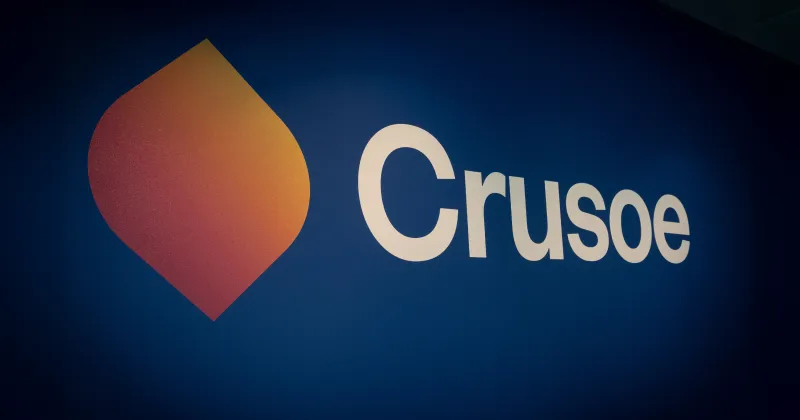Crusoe's logo displayed on a blue background.
