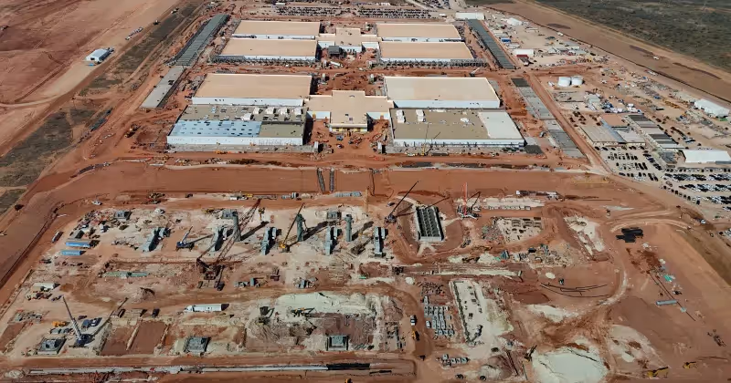 Aerial view of industrial construction site in Abilene, Texas, where Crusoe is building a large data center.