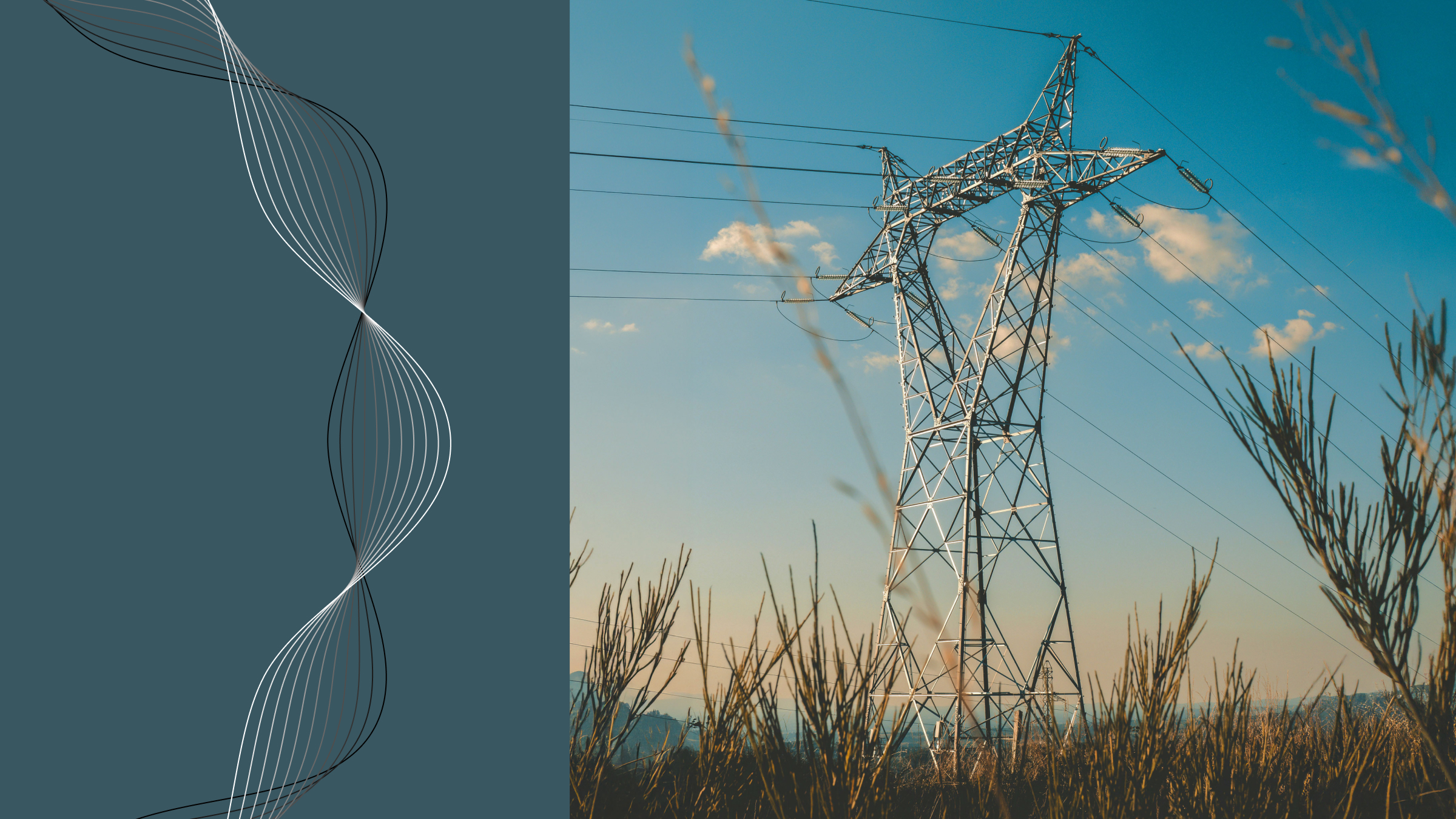 High voltage transmission tower and lines at dusk, the shared grid AI data centers must stay connected to