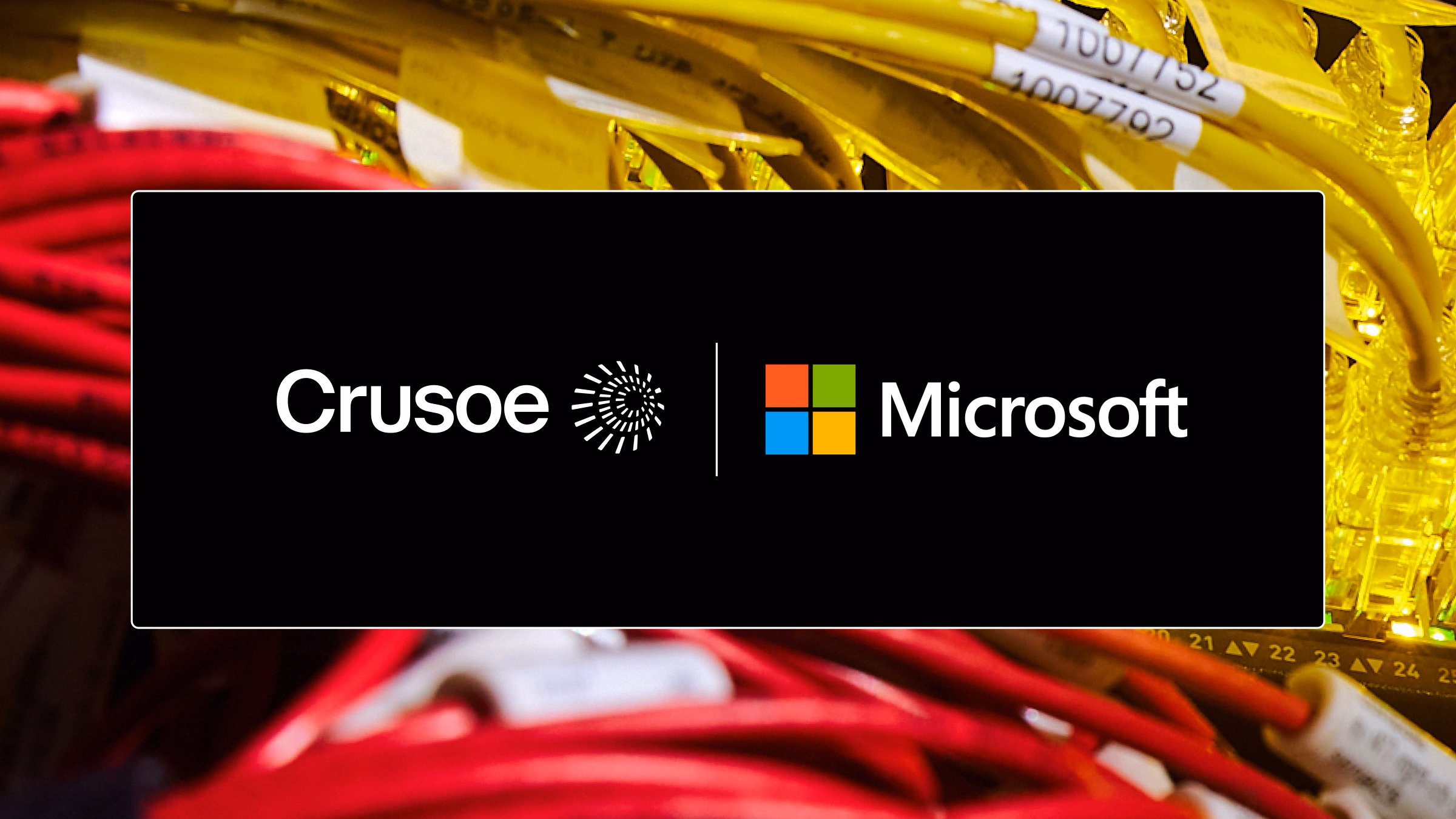 Crusoe and Microsoft logos with design graphic in the background.