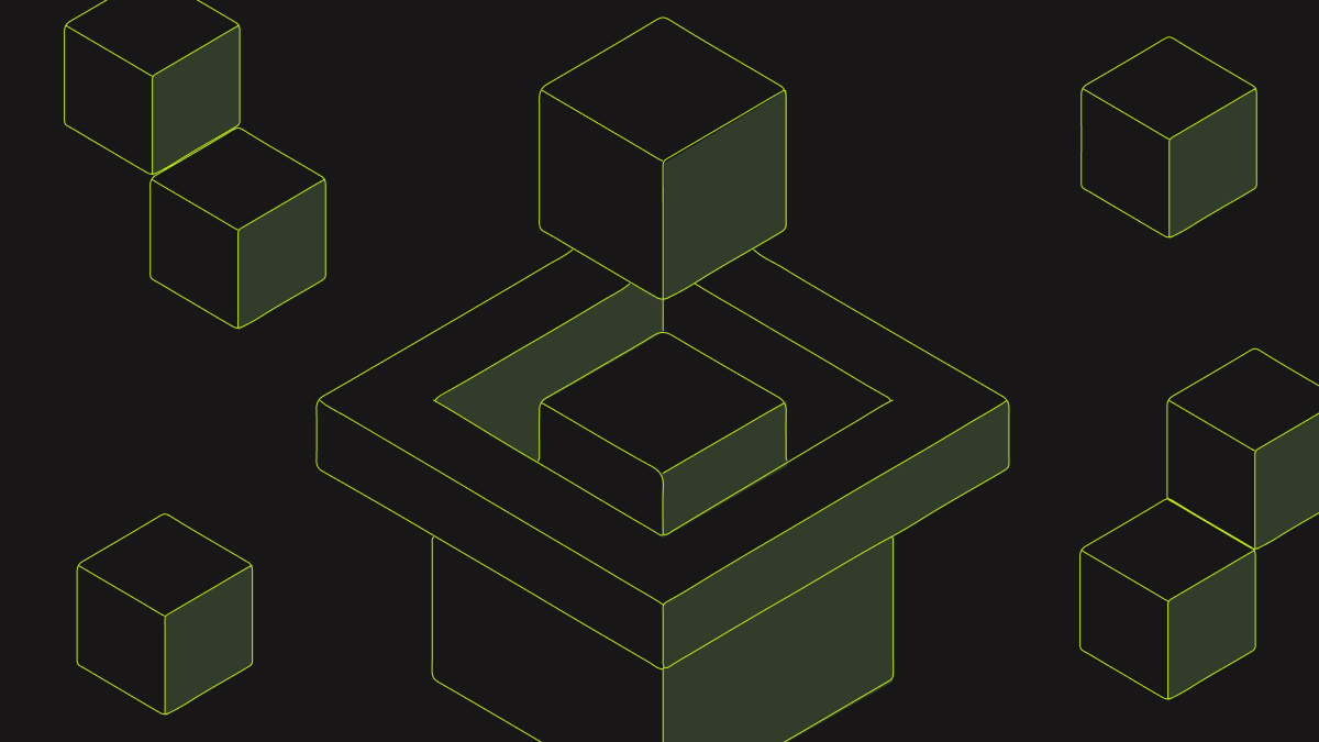 Isometric illustration of a cube dropping into a matching slot, representing NVIDIA Run:ai scheduling workloads on Crusoe CMK
