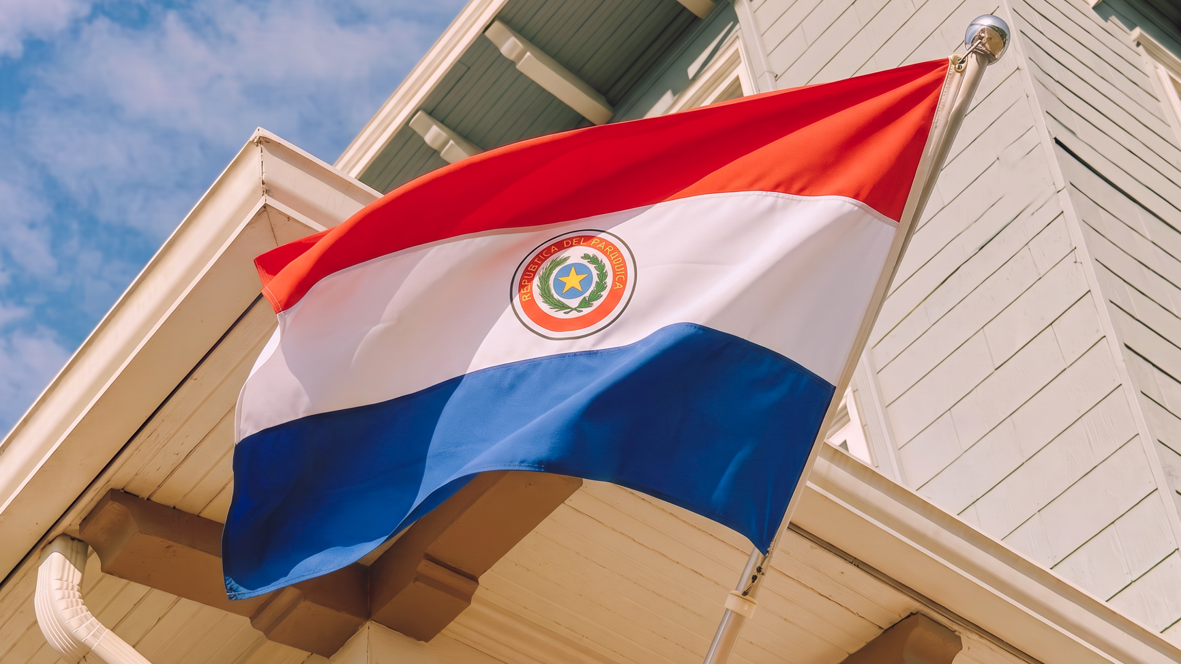 Flag of Paraguay waving outside a building