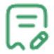 A light teal-green, stylized icon depicts a piece of paper with three horizontal lines, representing a note or document