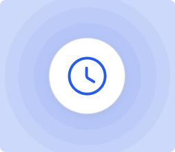 The icon of a blue clock with different shades of blue waves around it.