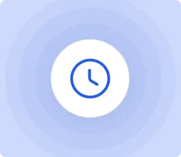 The icon of a blue clock with different shades of blue waves around it.