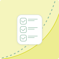 The icon of a list with three checkmarks near it. The background shows yellow shades and a pointed green line. 