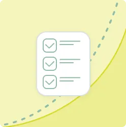 The icon of a list with three checkmarks near it. The background shows yellow shades and a pointed green line. 