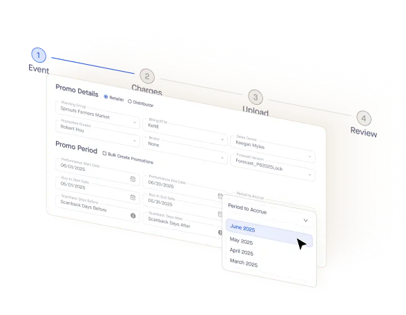 A light beige, computer interface shows a multi-step form for creating a promotion. The form has multiple sections.