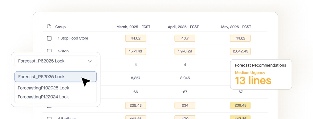 A light beige/cream-colored software interface, likely for business forecasting or inventory management, is displayed